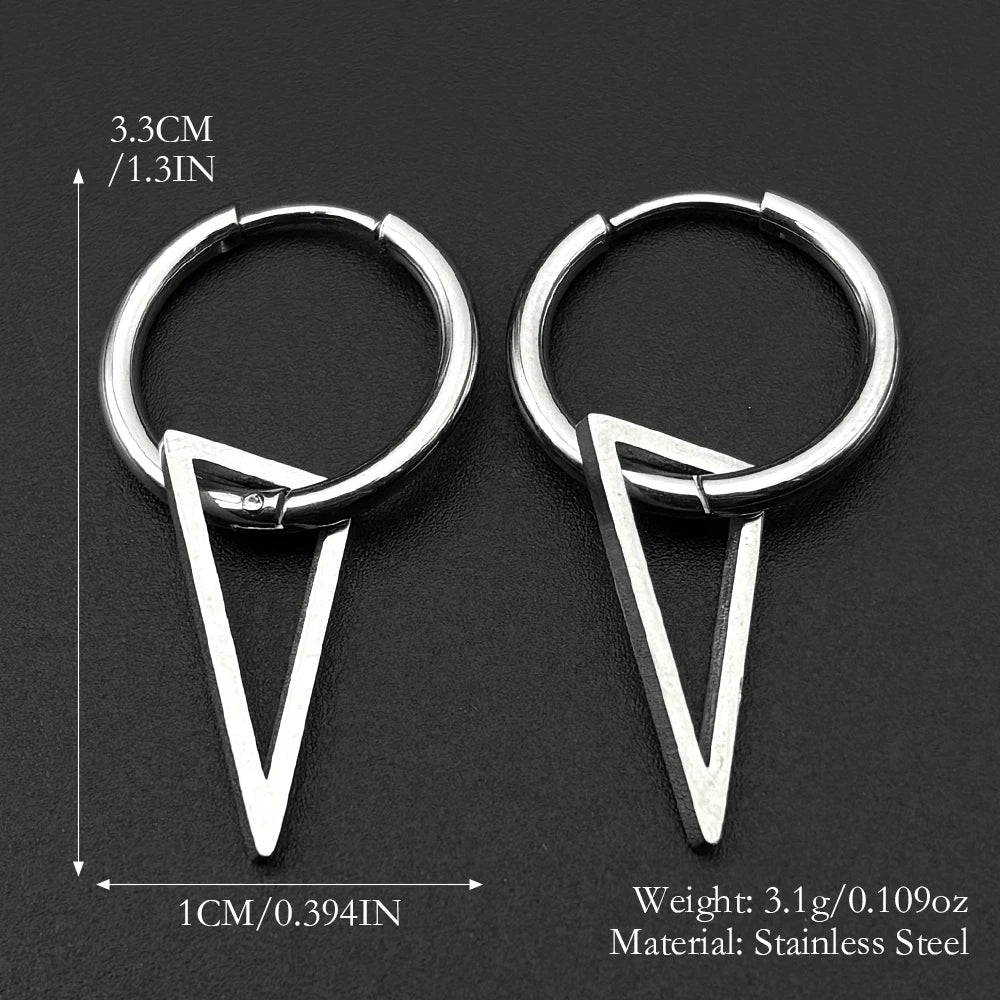 Triangle Geometric Hoop Drop Earrings — Stainless Steel