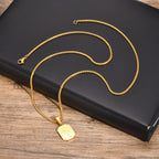 Palm Tree Square Pendant Necklace — Stainless Steel