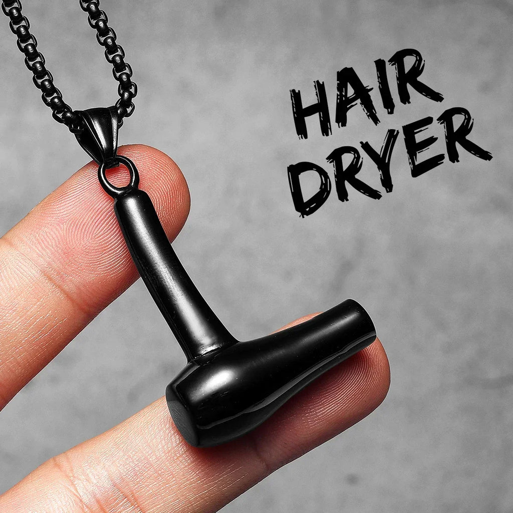 Barber Tools Pendant Necklace — Stainless Steel