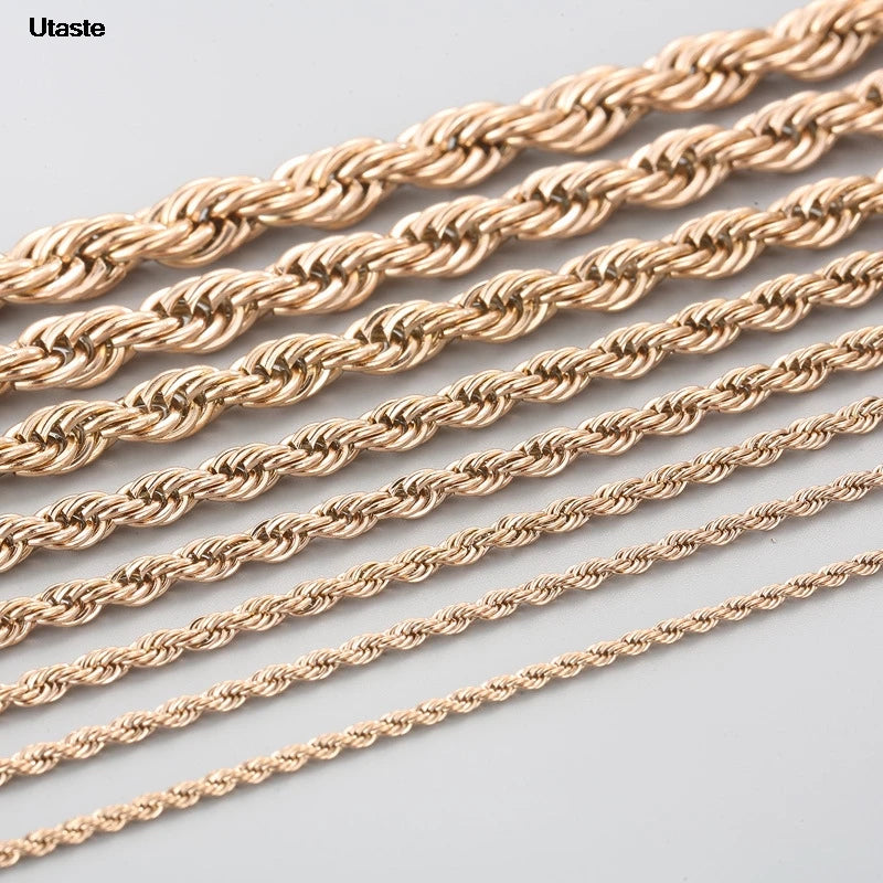 1 piece Gold Black silver Width 2mm/3mm/4mm Rope Chain Necklace/Bracelet For Men Women Man Fashion Chain Necklace