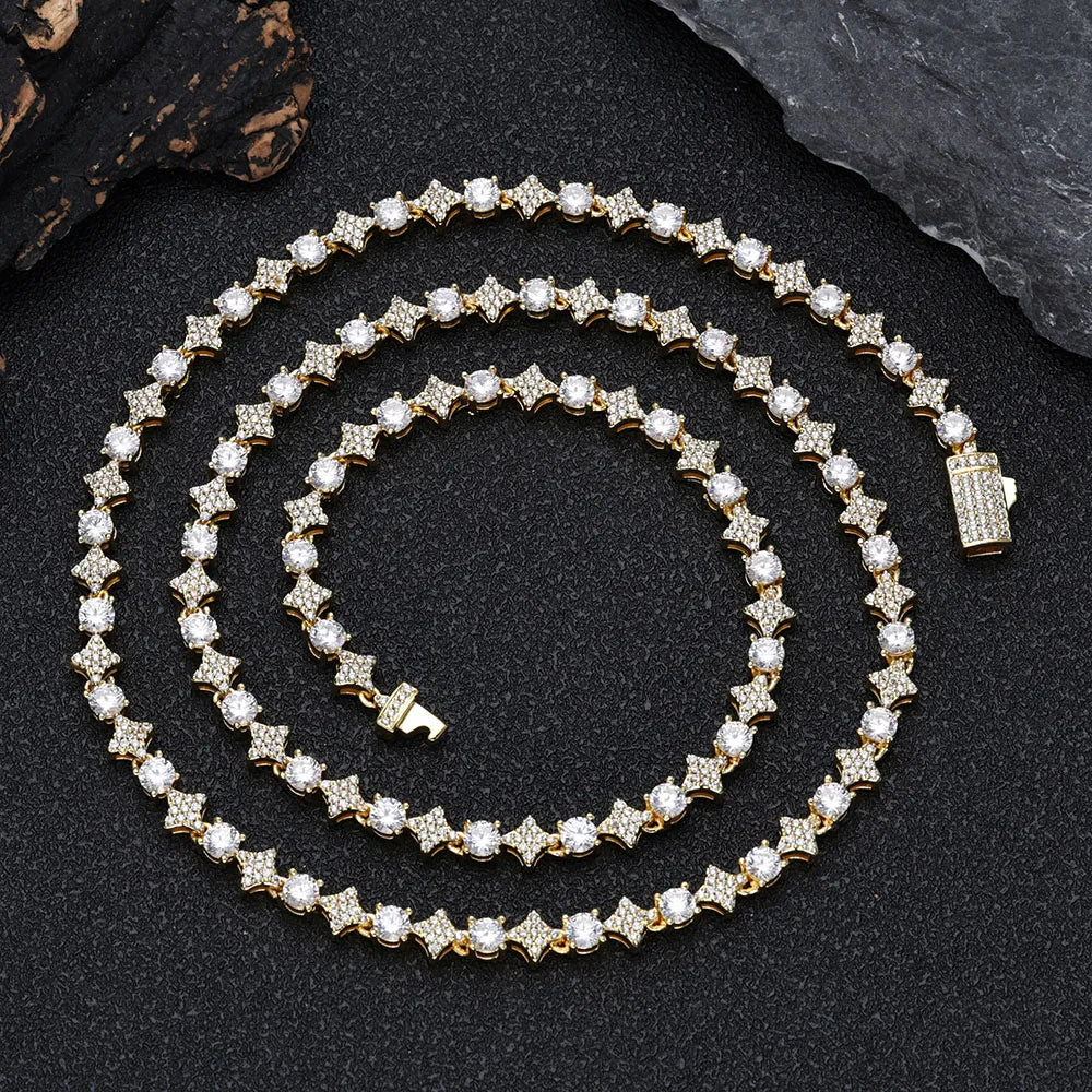 Star Tennis Chain Necklace Iced Out CZ