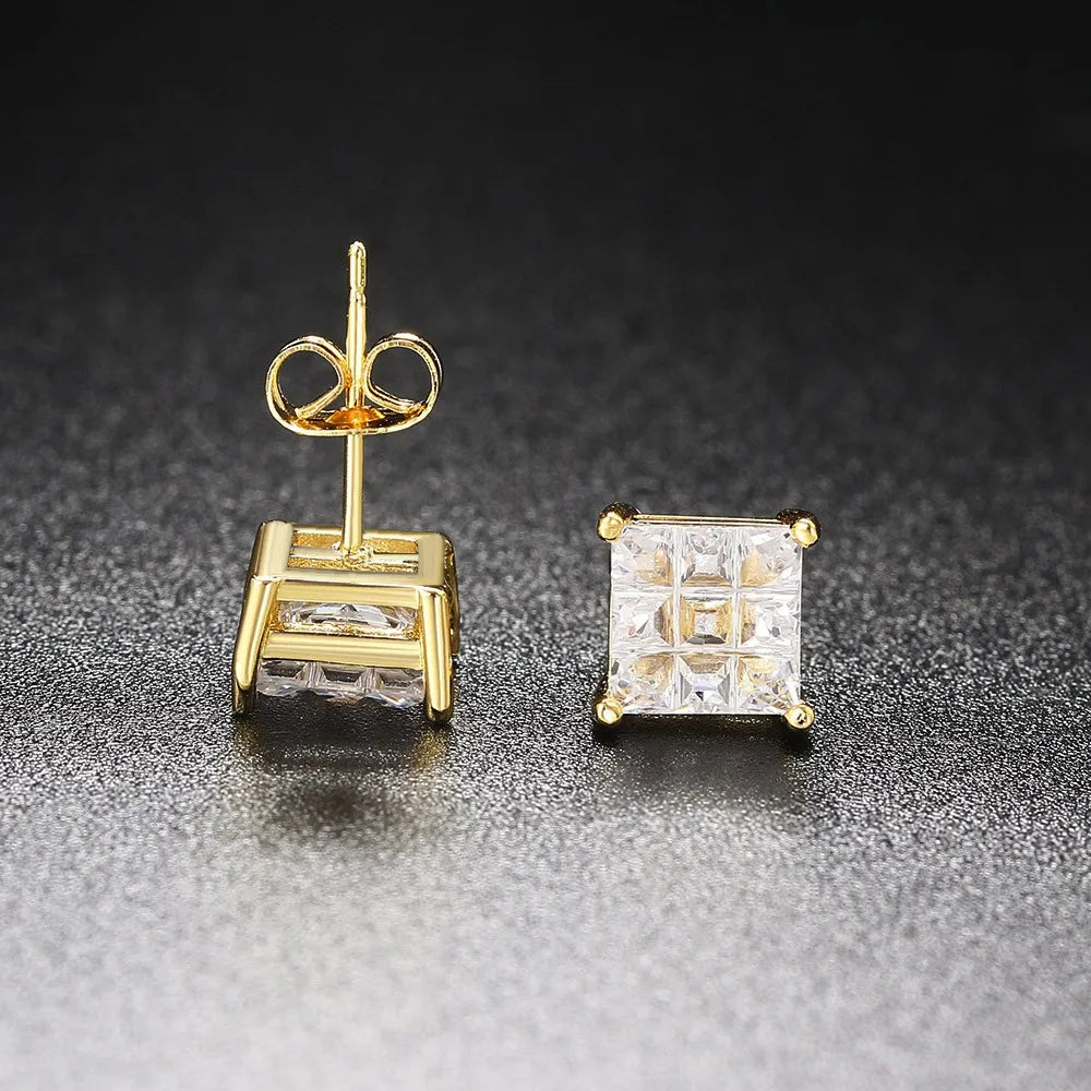 Gold Iced Out Square Zirconia Earrings Statement