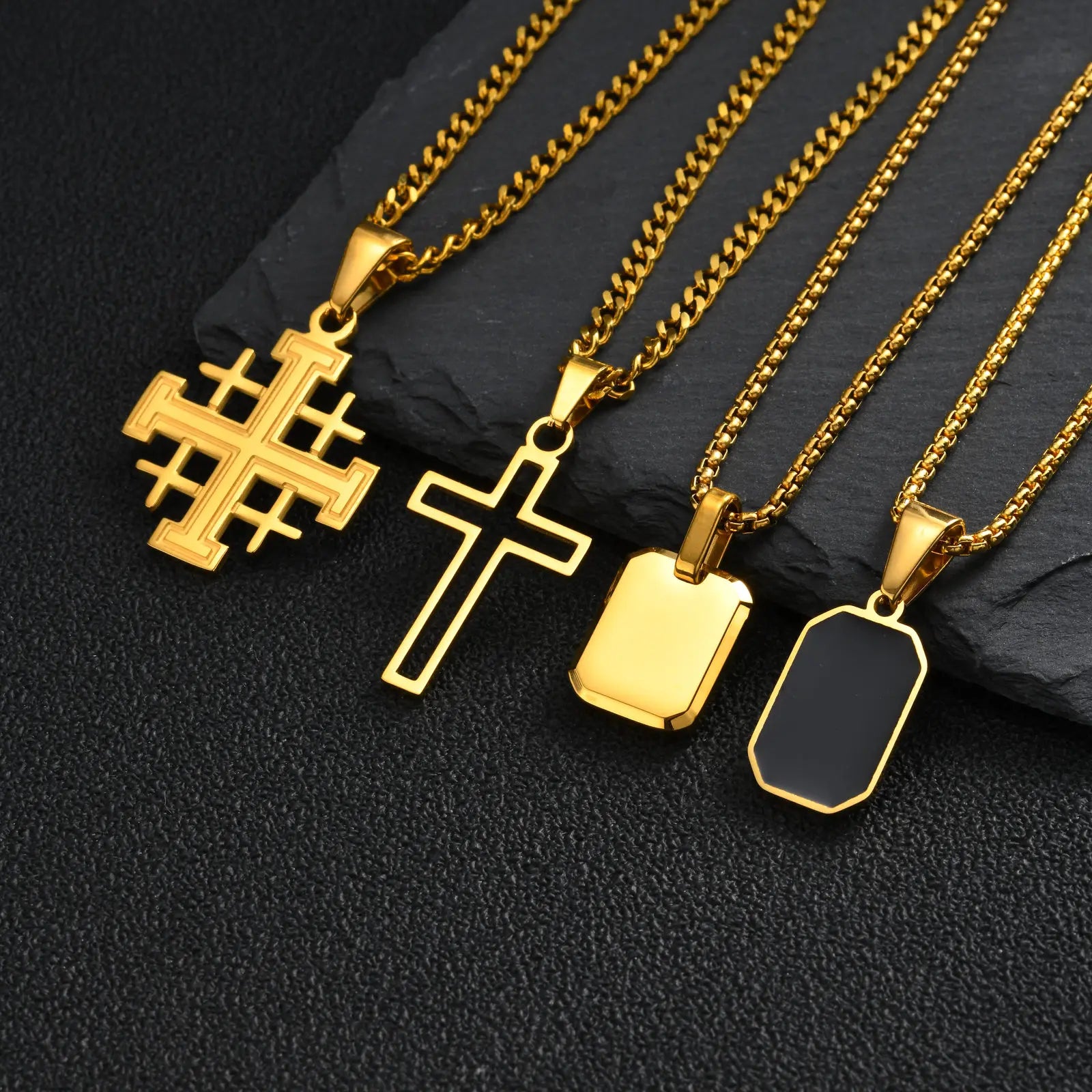 Men's Stylish Gold Color Necklace, Stainless Steel Geometric Cross Pendant Necklace, Vintage Fashion Jewelry Gift to