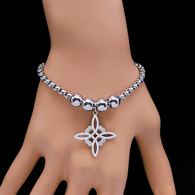 Wicca Celtic Knot Stainless Steel Bracelet Women/Men Silver Color Witch Geometric Irish Knots Bracelets Jewelry