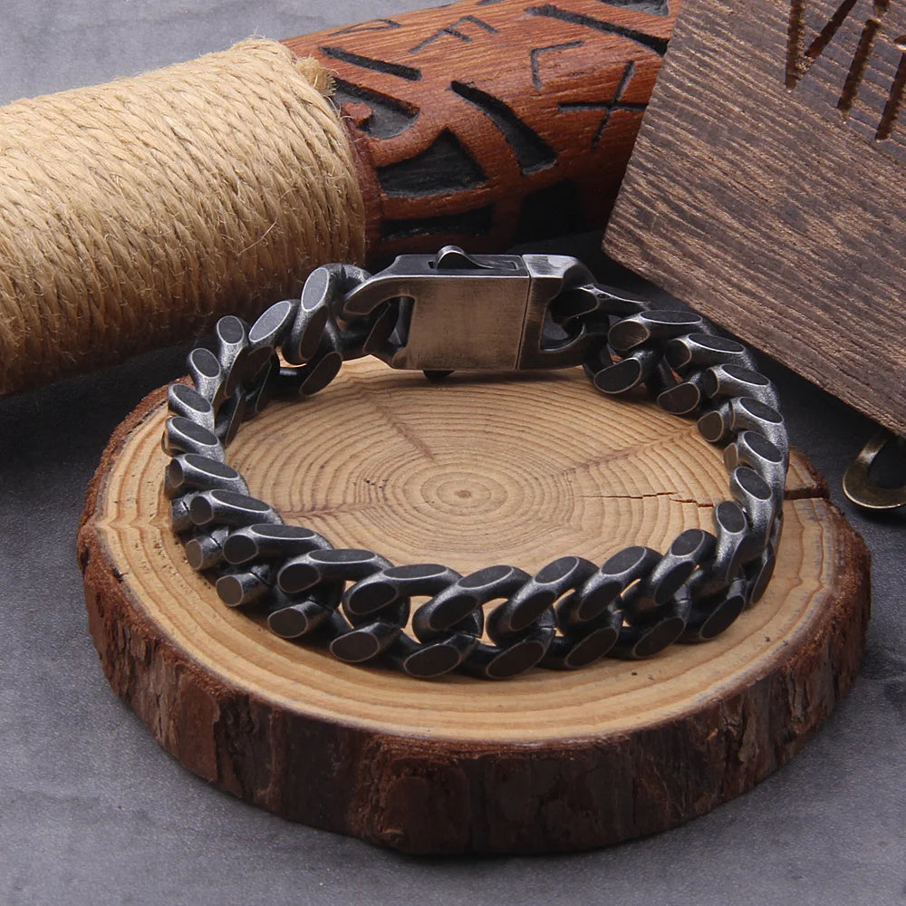 Black Curb Cuban Link Bracelet — Stainless Steel