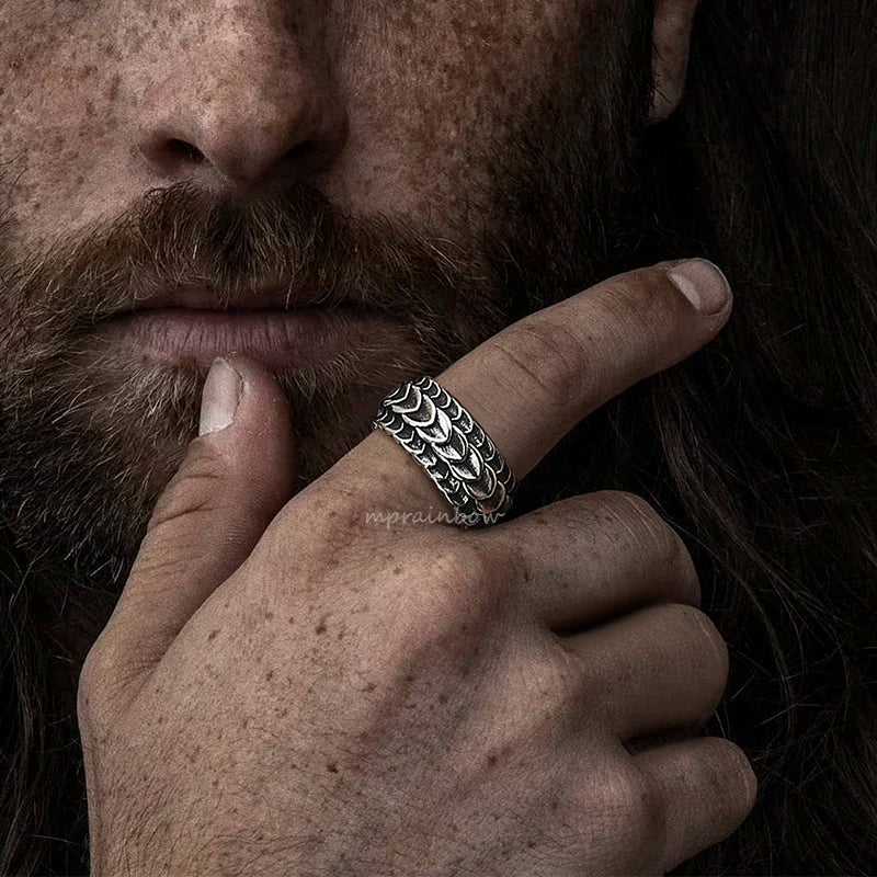 Vintage Dragon Scale Ring for Men Boys,Stainless Steel Norse Viking Dragon Spine Ring,Retro Punk Jewelry Gifts