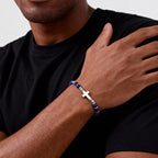 Vintage Classic Stainless Steel Cross Adjustable Bracelet for Men, Black Onyx Natural Stone Beads Chain Wristband,Trendy Jewelry