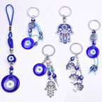 1Pc Vintage Fatima Hamsa Hand Pendant Women Key Chain Bule Glass Round Lucky Amulet Turkish Evil Eye Tassel Keyring Jewelry Bulk