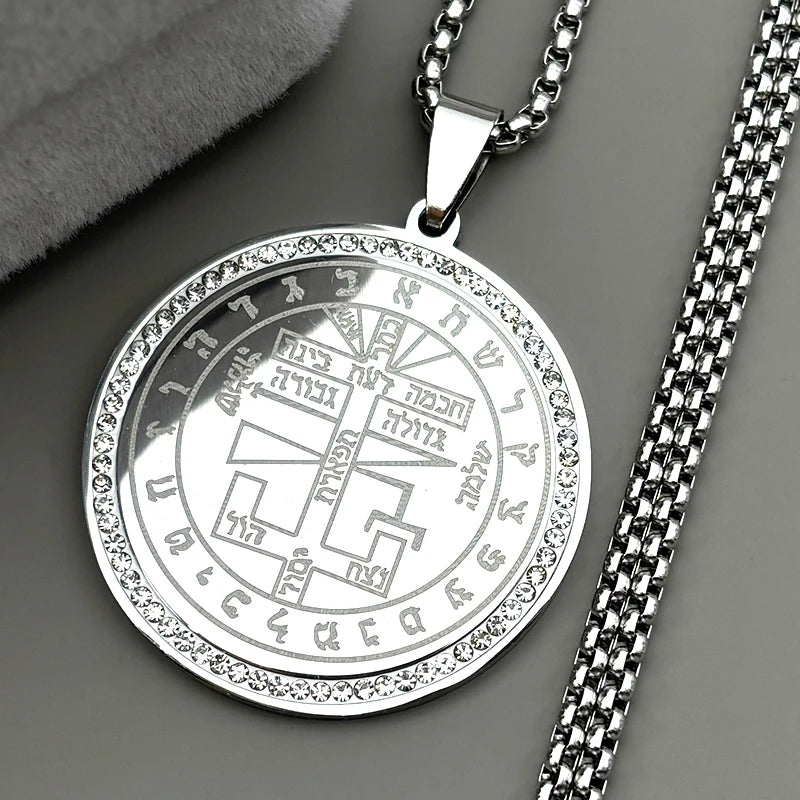 Key Gold Pendant Solomon Rhinestones Hebrew Symbols