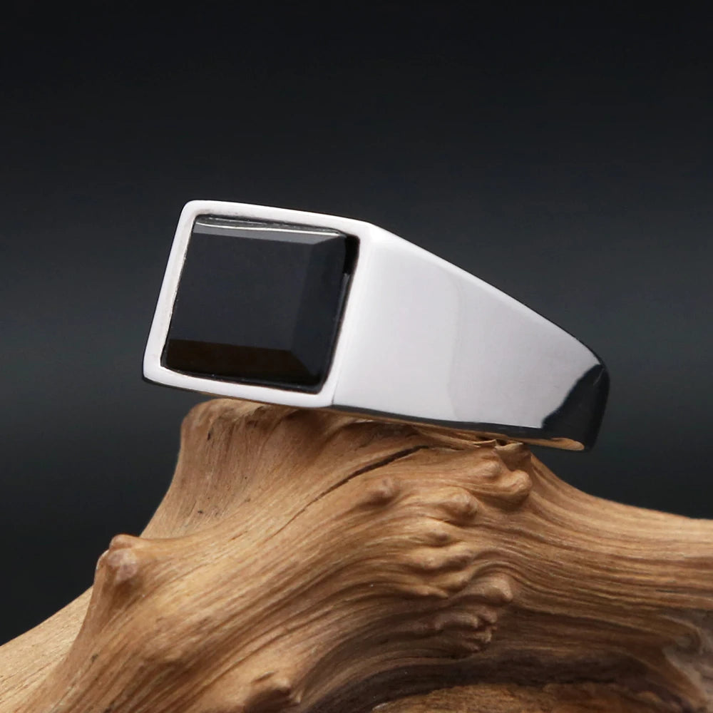 Square Stamp Ring Black — Stainless Steel