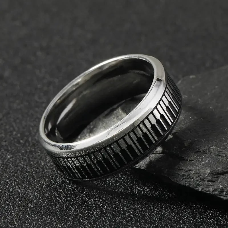 Music Enthusiasts, Musicians' Gifts, Exquisite Jewelry Fashionable Men's Stainless Steel Piano Rings, Fashionable Wedding Rings
