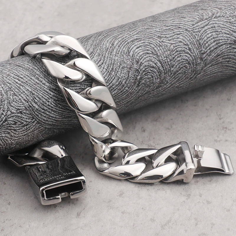 Heavy Metal Powerful 31MM Wide Thick Curb Chain Man Bracelet Men Massive Stainless Steel Men's On Hand Jewelry