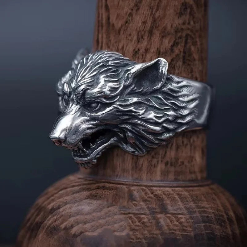 Buyee 925 Sterling Silver Big Ring Finger Cute Wolf Open Ring for Women Men Fashion Personality Rock Punk Fine Jewelry Circle