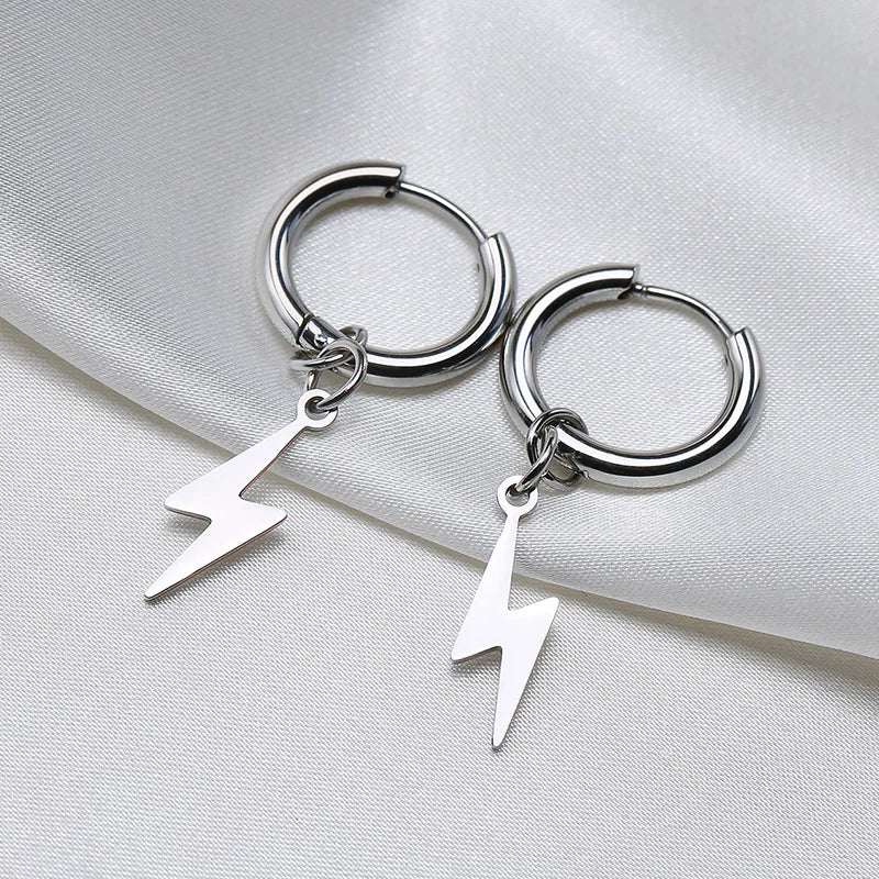 Lightning Bolt Huggie Earrings — Silver