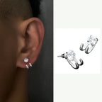 Double Claw Hook Stud Earrings with CZ Crystal for Men & Women