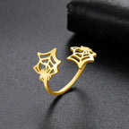 Skyrim Punk Spider Web Ring for Women Men Stainless Steel Creative Open Adjustable Rings Halloween Jewelry Gift