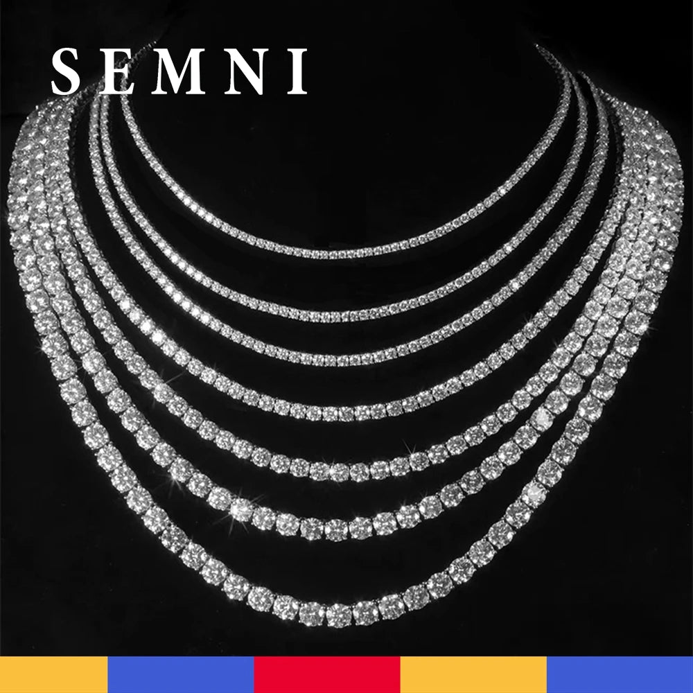 SEMNI 3mm--5mm Moissanite Diamond Tennis Chain Necklace for Women Men 925 Sterling Silver Plated with White Gold Fine Jewelry