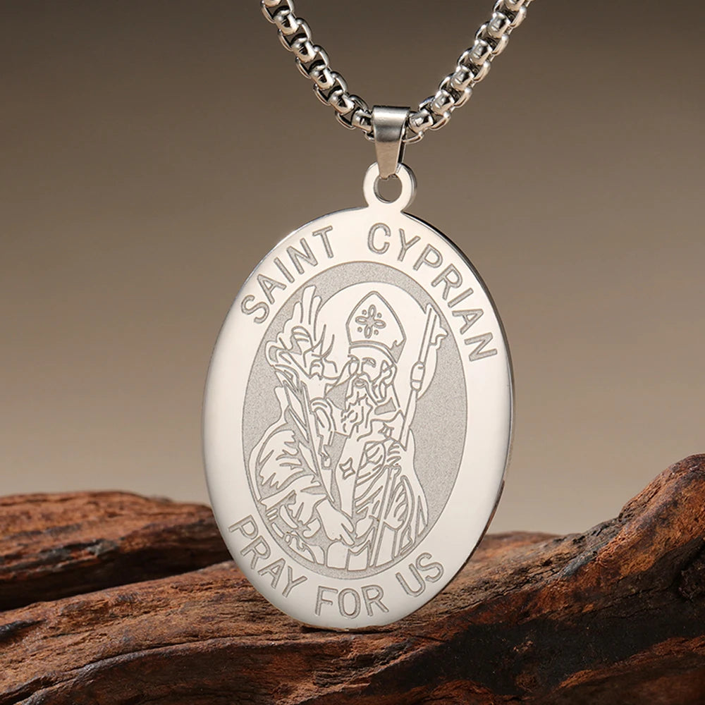 Dawapara Saint Cyprian Medal Necklace Powerful Prayers and Conjurings Michaelmas Catholic Amulet Stainless Steel Jewelry