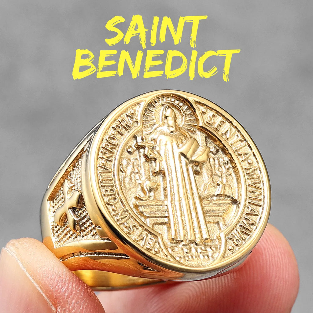 St.Michael St.Benedict Exorcism Powerful Talismans Stainless Steel Men Rings Punk New In For Male Women Fashion Jewelry