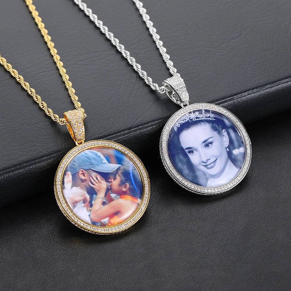 Iced Out Photo Pendant Necklace Stainless Steel