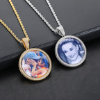 Iced Out Photo Pendant Necklace Stainless Steel