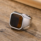 Natural Stone Signet Ring — Stainless Steel