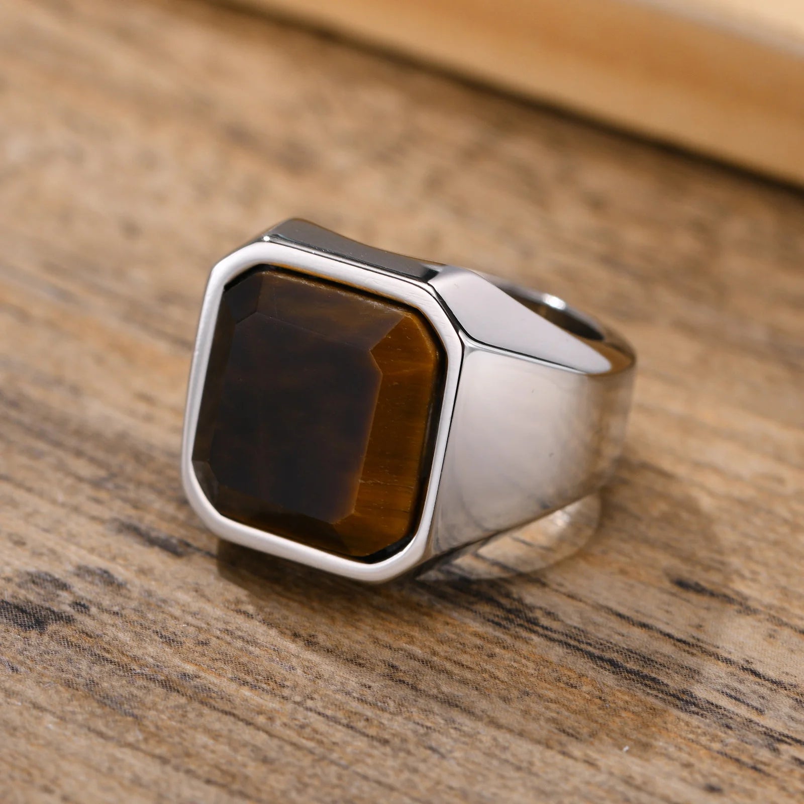 Natural Stone Signet Ring — Stainless Steel