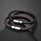 2PCS Brown Black Two Magnetic Fastening Leather Bracelets, Men's Bracelets, Men's Bracelets