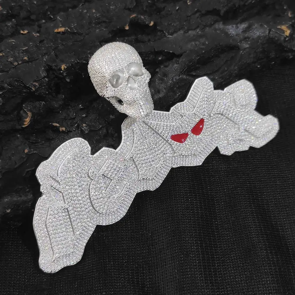 925 Silver Skull Moissanite Pendant Necklace Iced