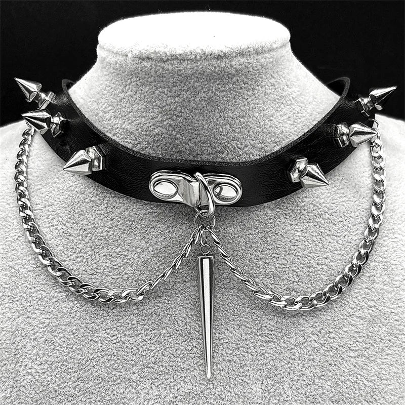 Gothic Cross Leather Choker Necklace — Stainless Steel