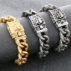 Punk Skeleton Jewelry Vintage Cuban Link Chain Bracelet for Man With Skull Head Clasp 316L Stainless Steel Bracelets