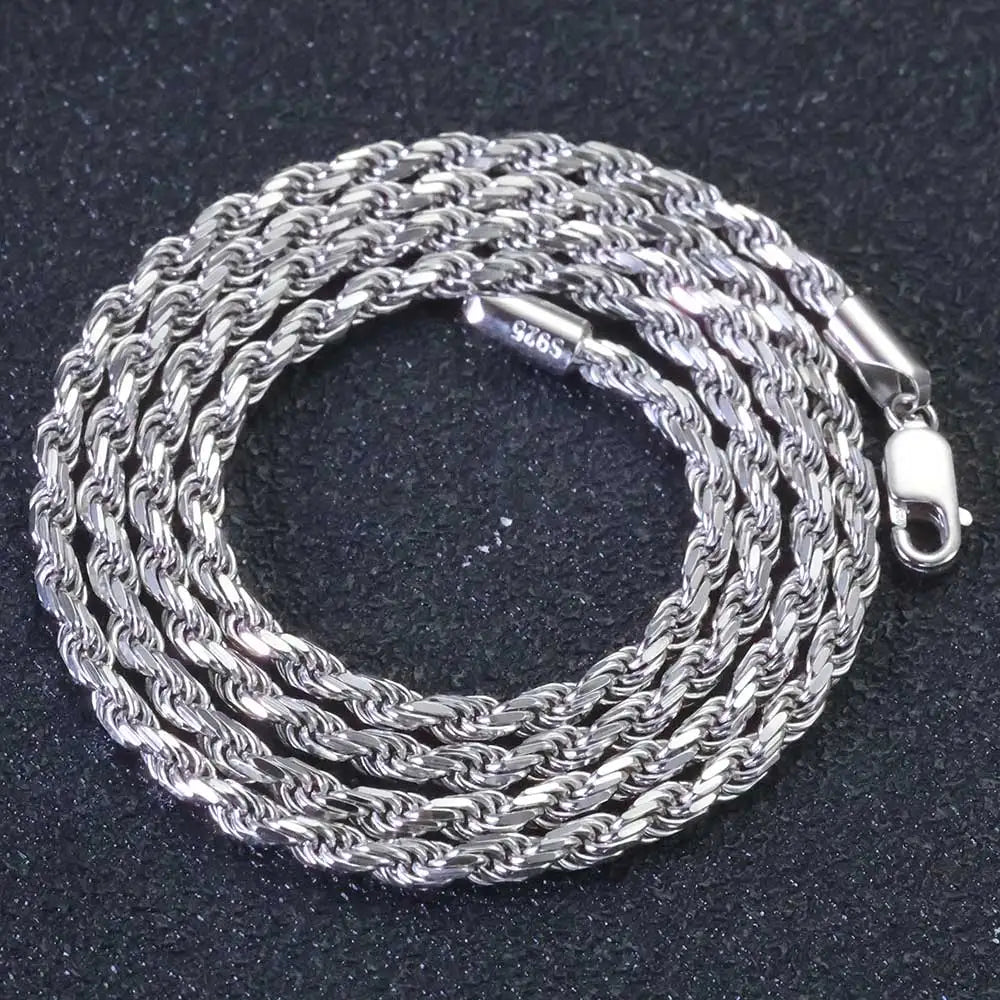 Two-Tone 925 Silver Rope Chain Necklace 3/5MM PVD