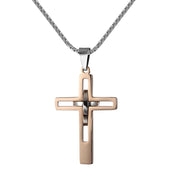 Double Cross Jesus Pendant Necklace 24" — Stainless Steel