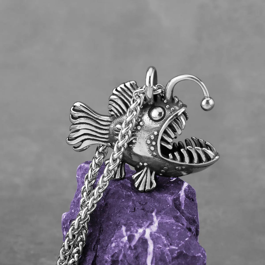 Creative Design Anglerfish Stainless Steel Pendant Necklace Men Women Personalty Imitation Animal