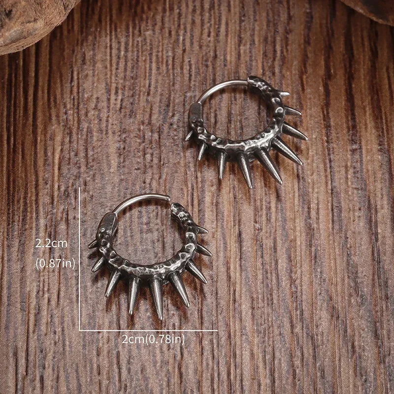Gothic Spiked Hoop Earrings Small Textured Huggie — Two-Tone