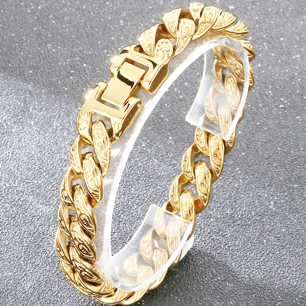 Vintage 13MM Wide Cuban Link Chain Bracelet for Man Solid 316l Stainless Steel Men's Bracelets Wrist Hand Jewelry Gifts