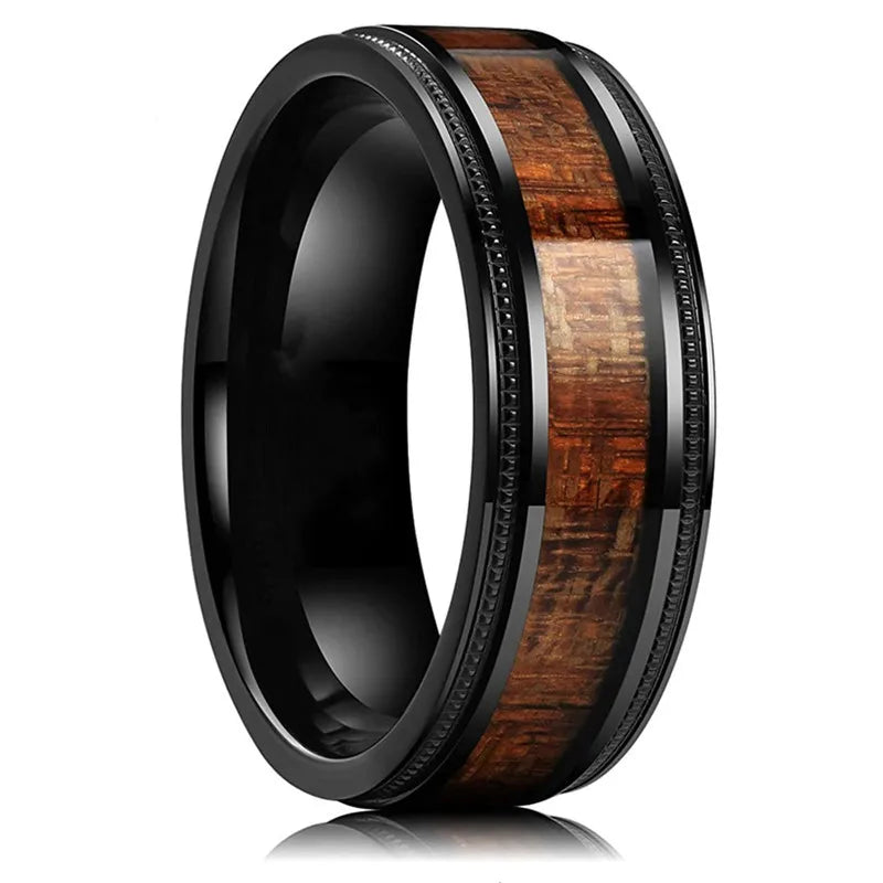 Fashion Men's Stainless Steel Rings 8mm Classical Black Blue Groove Beveled Edge Wedding Engagement Anniversary Jewelry