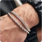 1 or 2 Pcs Chain Bracelet for Men 925 Sterling Silver Stainless Steel Bracelets Rope Cuban Link Bracelet Set for Men
