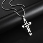 Vintage Christian Jesus Cross Stainless Steel Pendant Little Angel Prayer Necklace Men Women Faith Amulet Jewelry