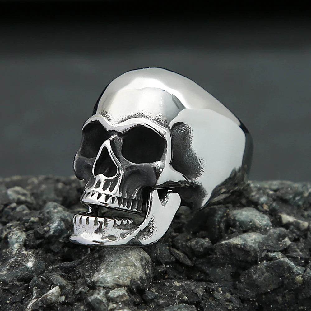 Punk Skull Ring With Movable Jaw — Stainless Steel