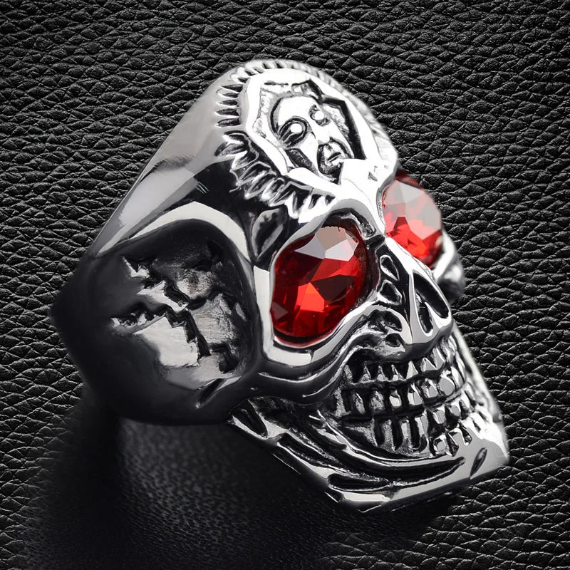 Antique Silver Color Evil Skeleton Skull Ring For Men Chunky Stainless Steel Punk Rock Skeleton Ring Jewelry For Male Wholesale