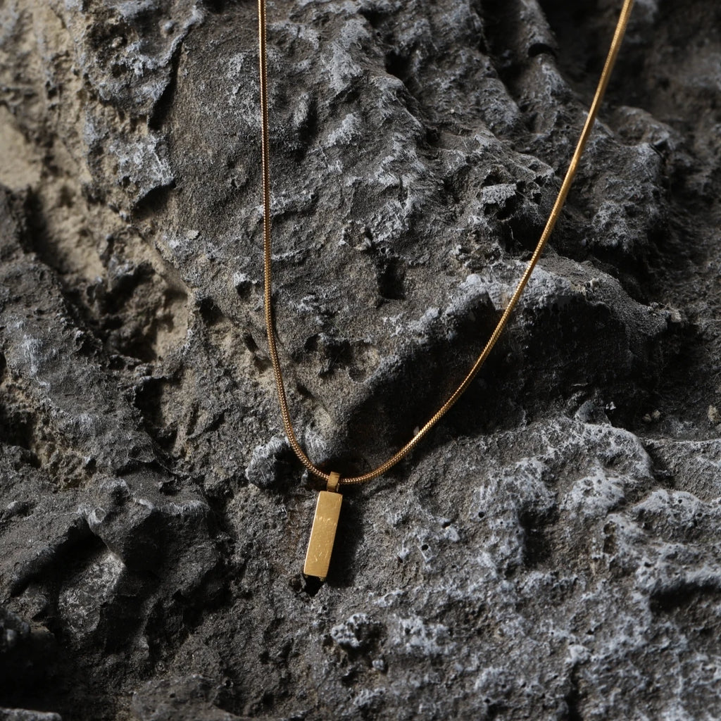 Snake Chain Necklace with Bar Pendant — Stainless Steel