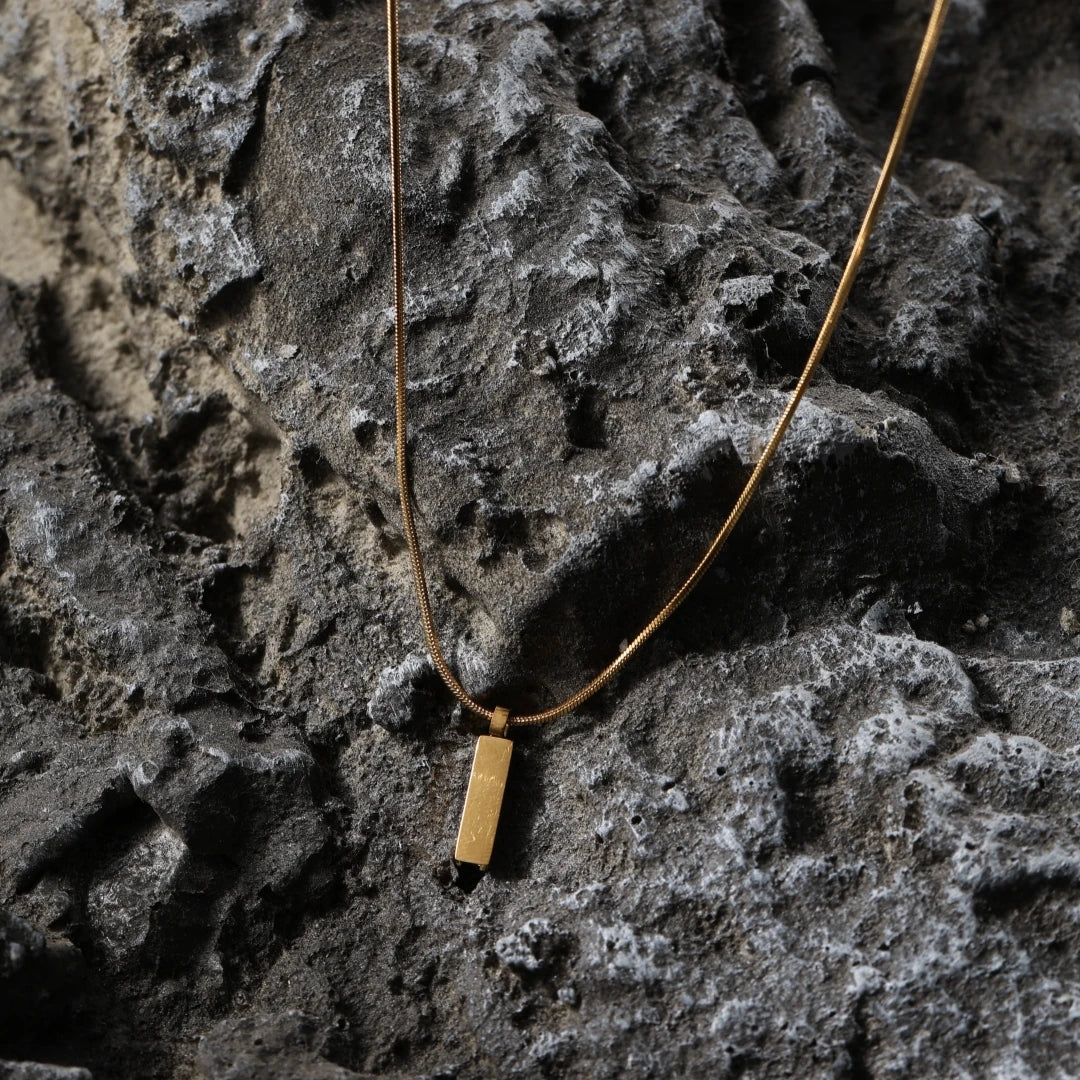 Snake Chain Necklace with Bar Pendant — Stainless Steel