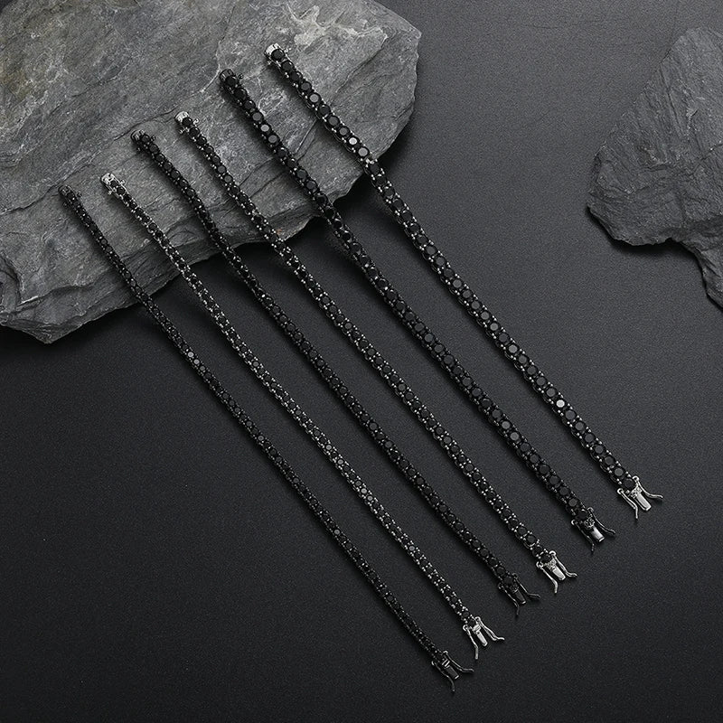 3-5mm Hip Hop Black CZ Stone Paved Bling Iced Out Tennis Link Chain Charm Necklace for Men Rapper Jewelry Black Silver Color