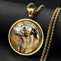 Greyhoun Whippet Dog Head Glass Medal Pendant Necklace for Women Men Gold Plated Stainless Steel Animal Pet Lover Chain