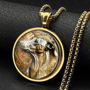Greyhound Dog Head Medal Pendant Necklace — Gold Steel