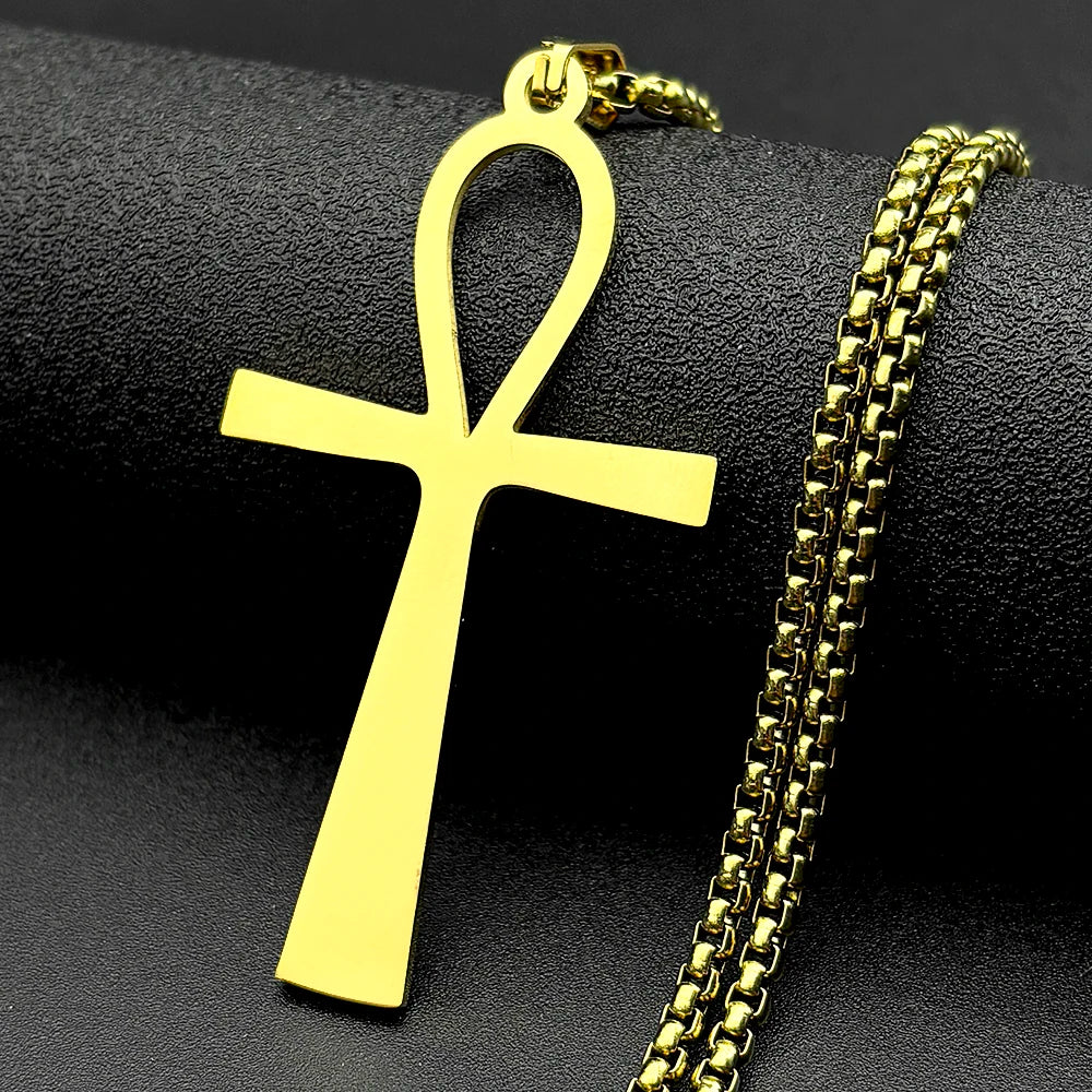 Egyptian Ankh Cross Stainless Steel Necklace Women/Men Symbol of Life Cross Necklace Jewelry Cadenas De Acero Inoxidab