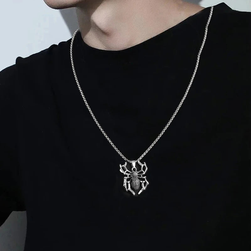 Stainless Steel Vintage Spider Pendant Necklace