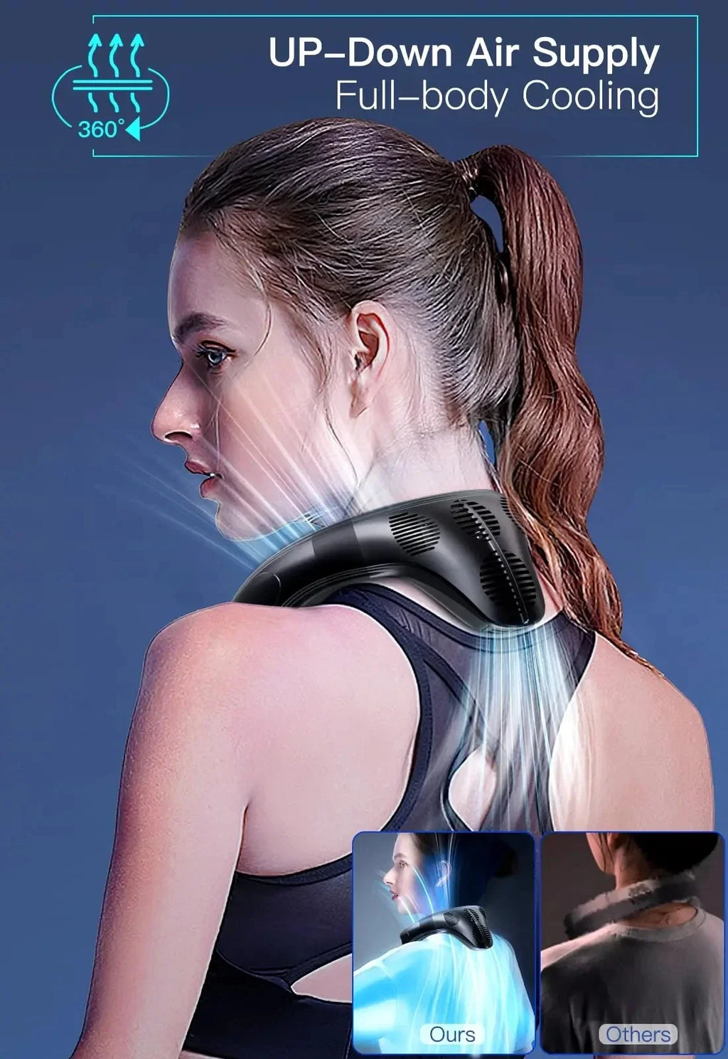 New Portable Neck Fan 5200mAh Neck Air Conditioner Rechargeable Semiconductor Cooling Fan Outdoor Personal Fan Wearable