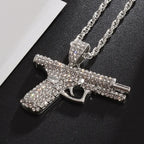 Silver Iced Out Pistol Pendant Necklace